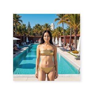 new OG Juicy Couture Beach ♚ Liquid Gold Metal Bikini Set ♚ Crystal Logo J’s ♚